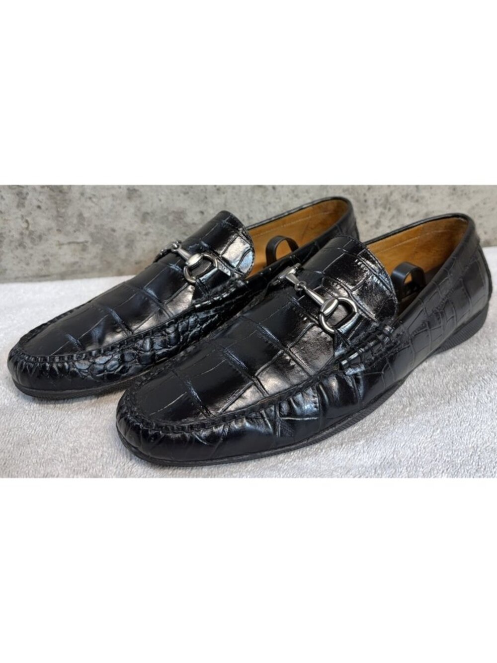 Peter Millar Crown Black Embossed Croc Leather Horsebit Driving Loafers Men’s 10